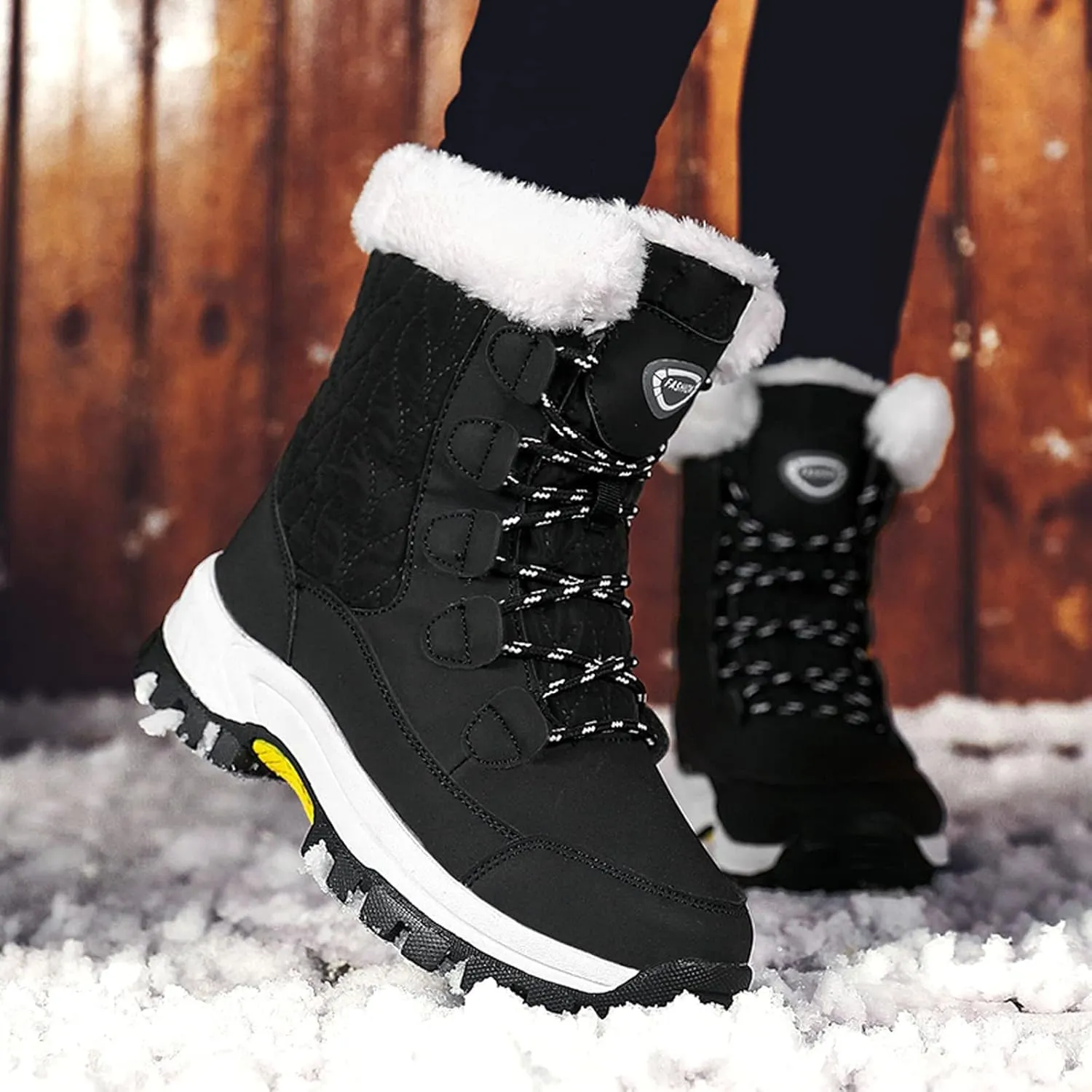 Ankle Boots for Women Comfy Warm Round Toe Leather Waterproof Lace Up Flat Heel Snow Boots Women's Long Boots
