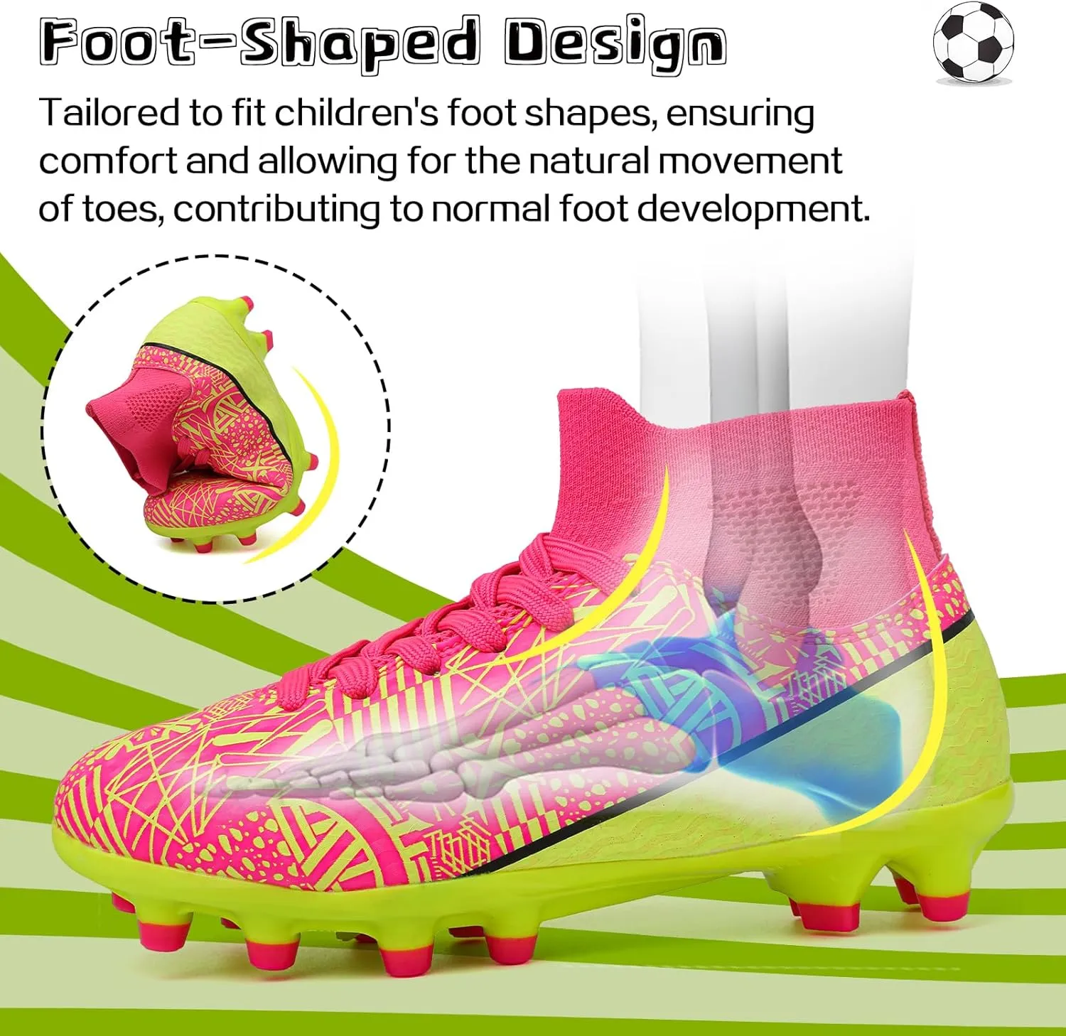 ASoftLand Boys Girls Soccer Cleats Lace Up Cleats(Little Kid/Big Kid) AG/FG