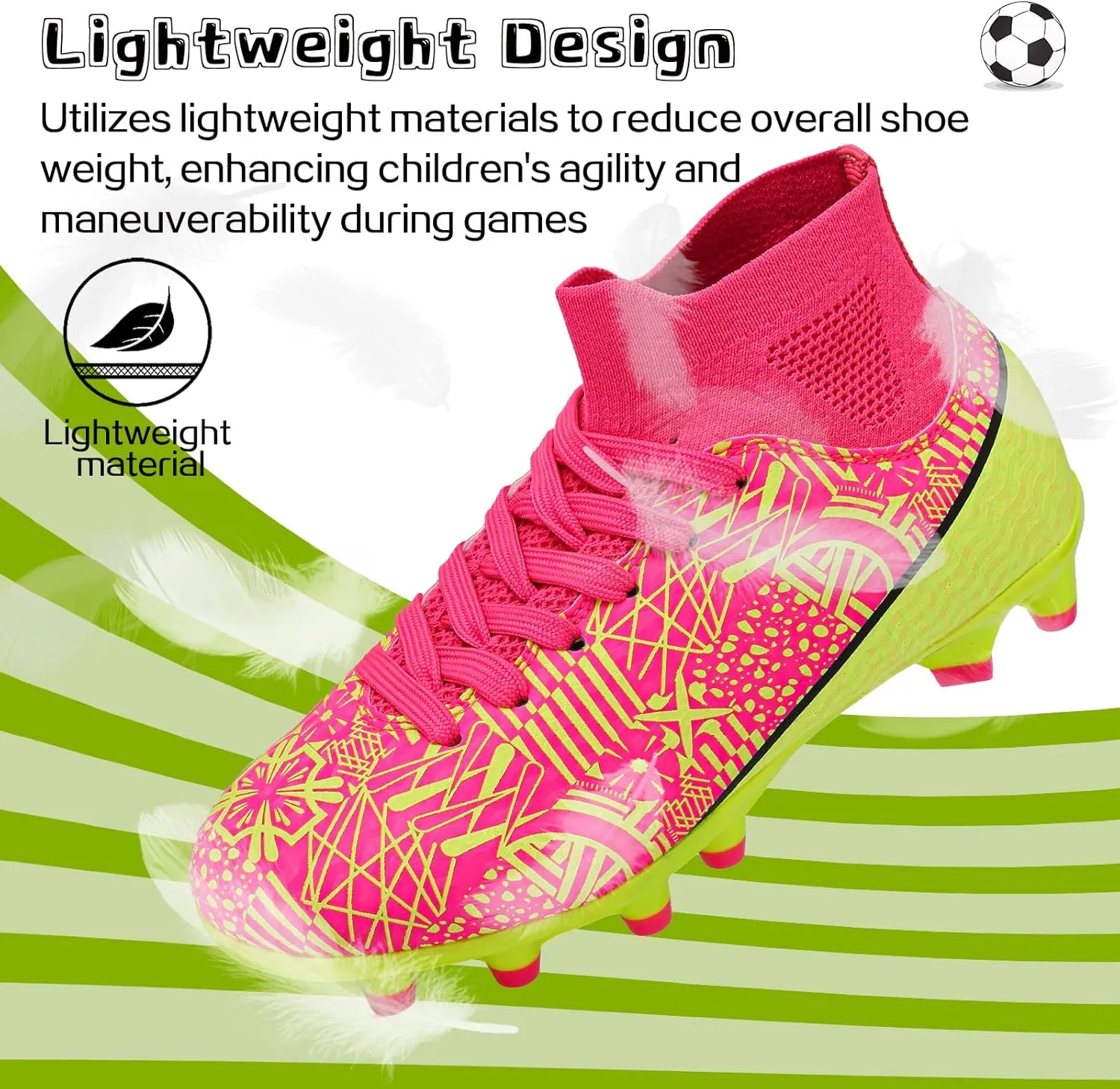 ASoftLand Boys Girls Soccer Cleats Lace Up Cleats(Little Kid/Big Kid) AG/FG