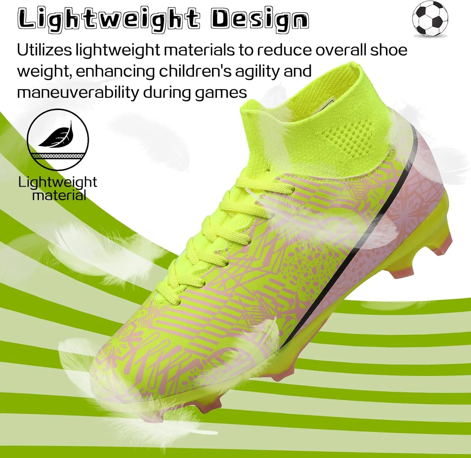 ASoftLand Boys Girls Soccer Cleats Lace Up Cleats(Little Kid/Big Kid) AG/FG