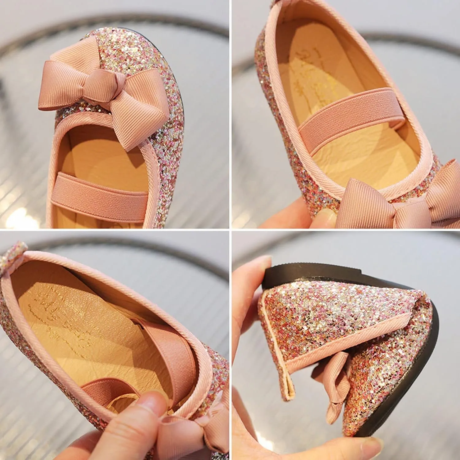 Baby Princess Shoes Kids Sparkling Bowkont Shoes with Sequins Children Butterfly Dance Shoes with Adjustic Hook for Party