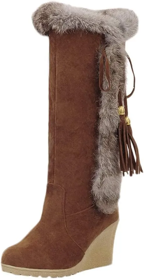 Bcshiye Snow Boots for Women,Casual Warm Winter Knee High Long Boots Comfortable Fur Lined Platform Cold Weather Boots