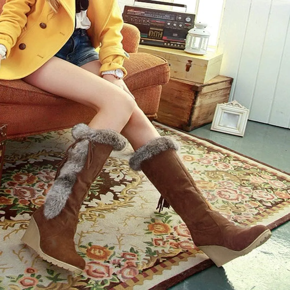 Bcshiye Snow Boots for Women,Casual Warm Winter Knee High Long Boots Comfortable Fur Lined Platform Cold Weather Boots