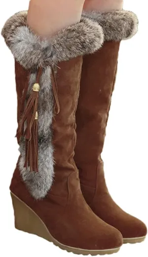 Bcshiye Snow Boots for Women,Casual Warm Winter Knee High Long Boots Comfortable Fur Lined Platform Cold Weather Boots