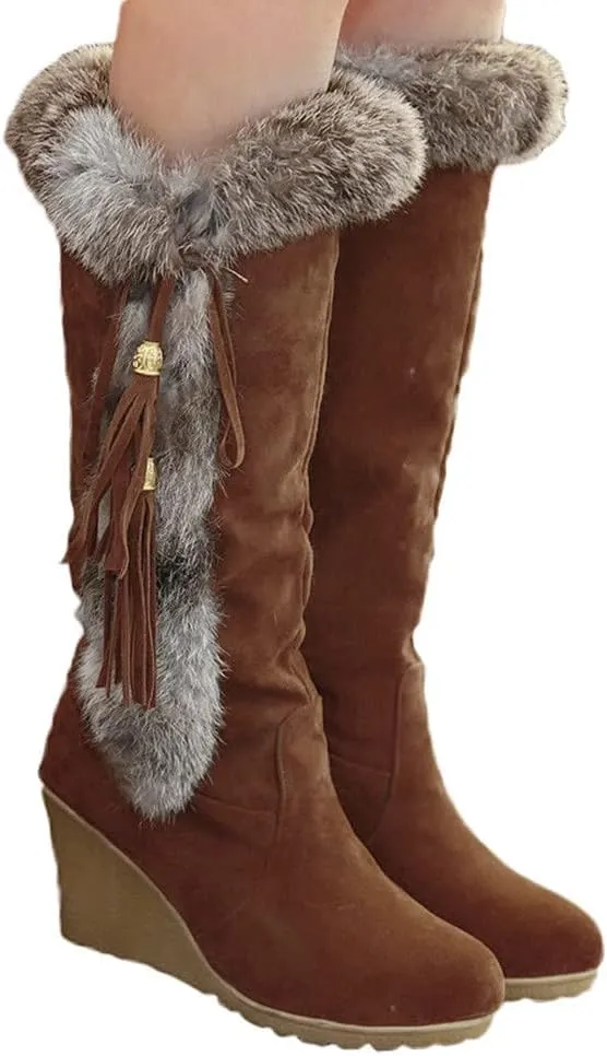 Bcshiye Snow Boots for Women,Casual Warm Winter Knee High Long Boots Comfortable Fur Lined Platform Cold Weather Boots