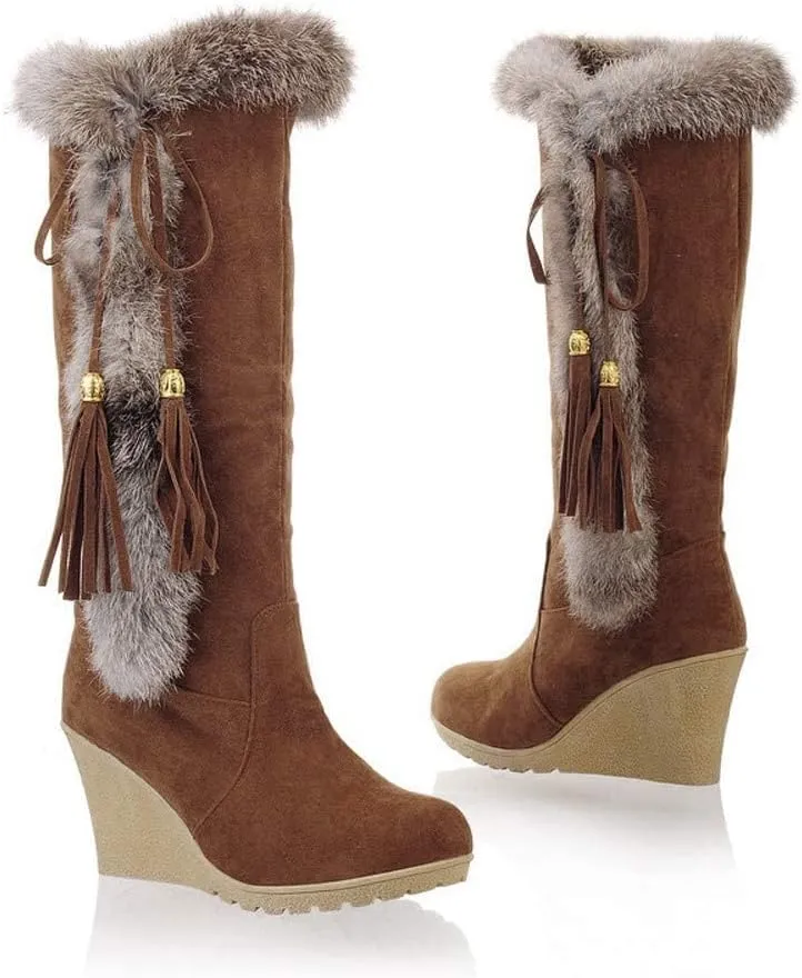 Bcshiye Snow Boots for Women,Casual Warm Winter Knee High Long Boots Comfortable Fur Lined Platform Cold Weather Boots