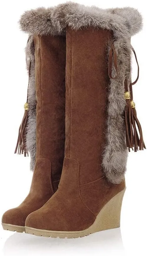 Bcshiye Snow Boots for Women,Casual Warm Winter Knee High Long Boots Comfortable Fur Lined Platform Cold Weather Boots