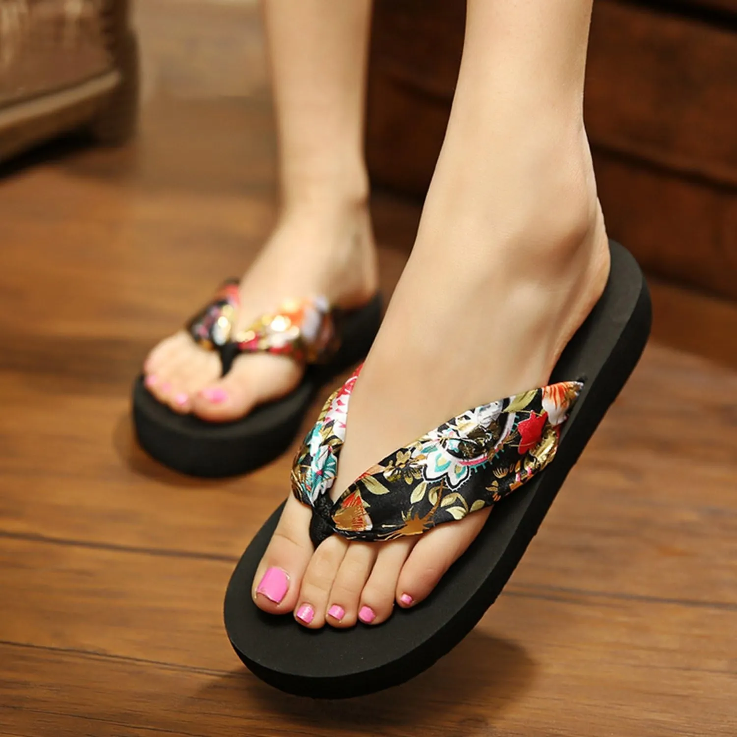 BPC Cloth Strap Flip Flops Sandals for Women with Arch Support, Ladies Yoga Sandals on Outdoor for Summer