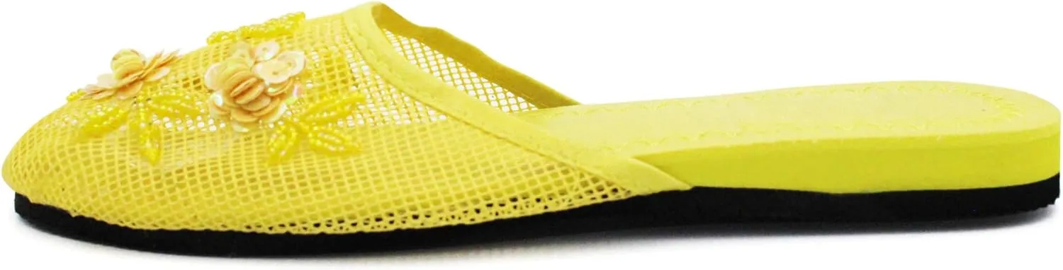 Cammie Women's Floral Beaded Mesh Chinese Slippers