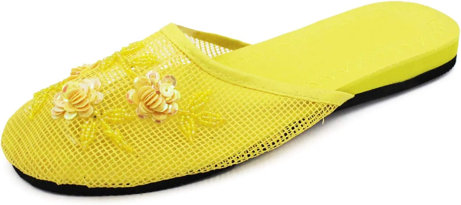 Cammie Women's Floral Beaded Mesh Chinese Slippers
