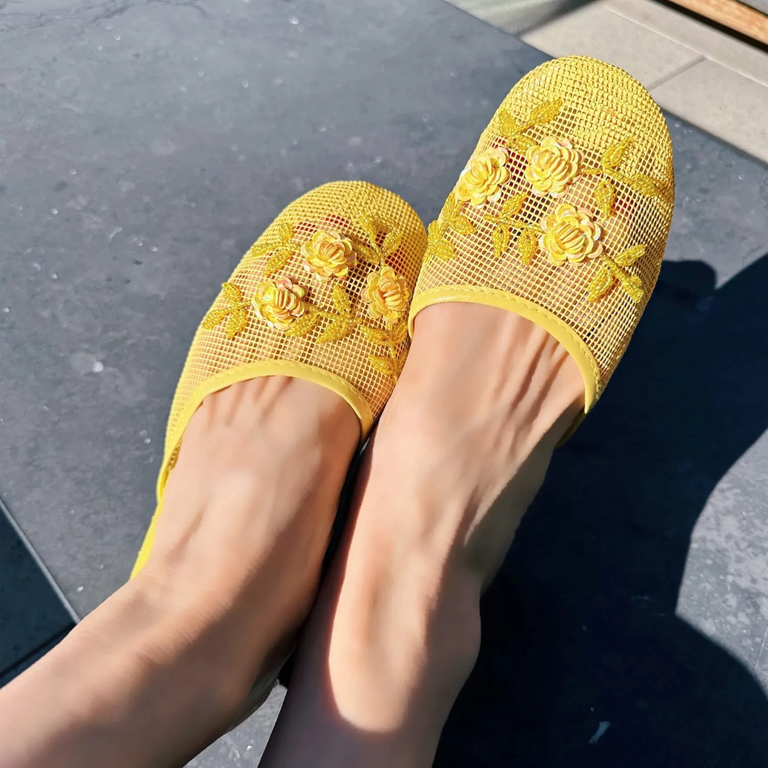 Cammie Women's Floral Beaded Mesh Chinese Slippers