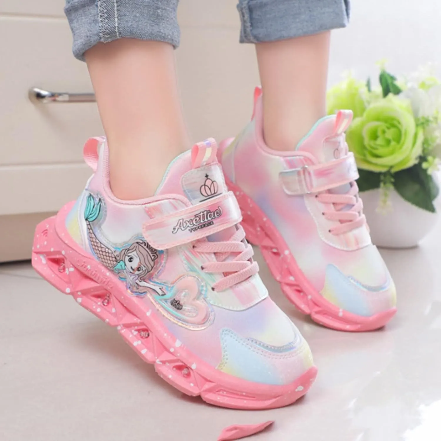 Children Sports Shoes With Lights Breathable Princess Lightweight Casual Lighting Kids Up Rain Boots for Toddler