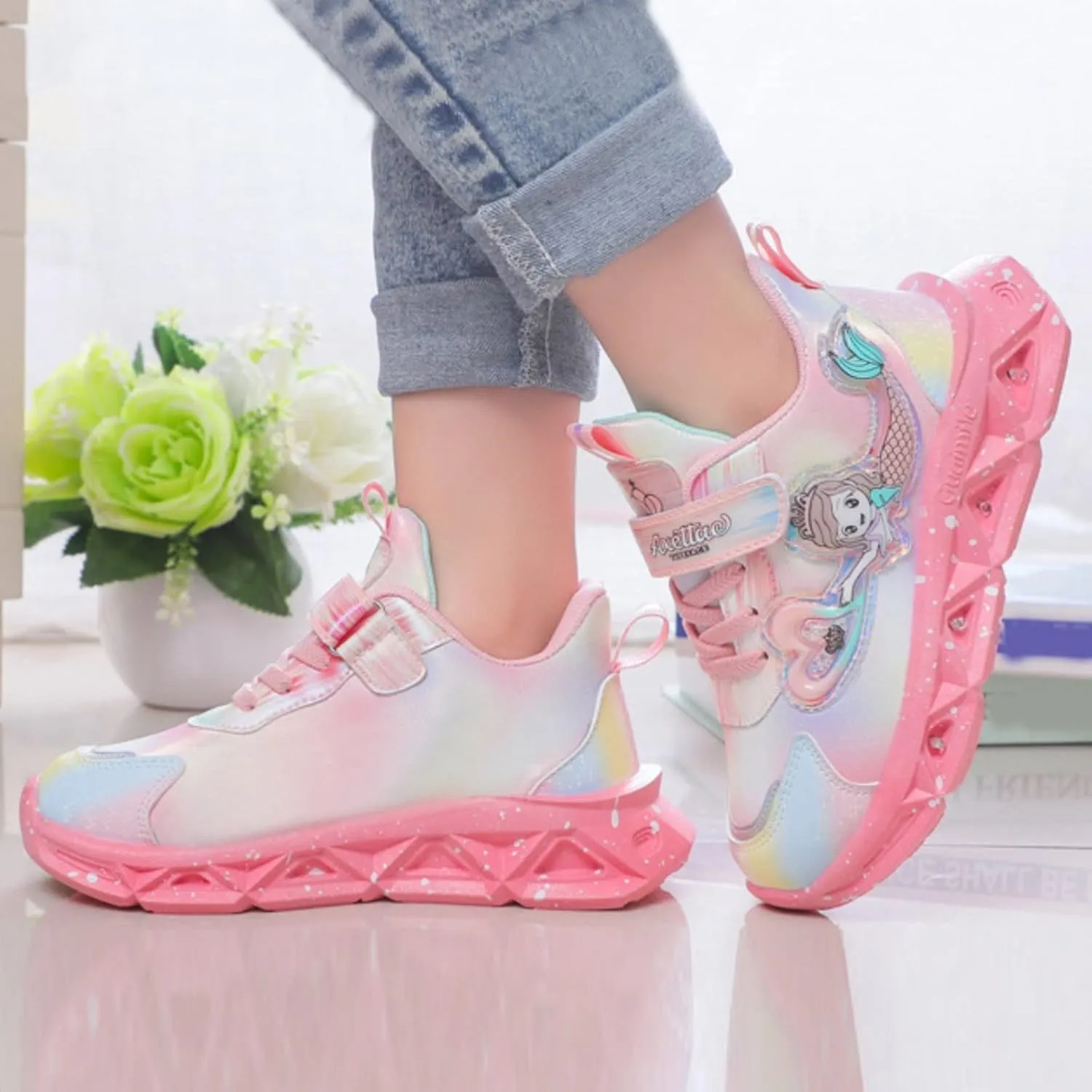 Children Sports Shoes With Lights Breathable Princess Lightweight Casual Lighting Kids Up Rain Boots for Toddler