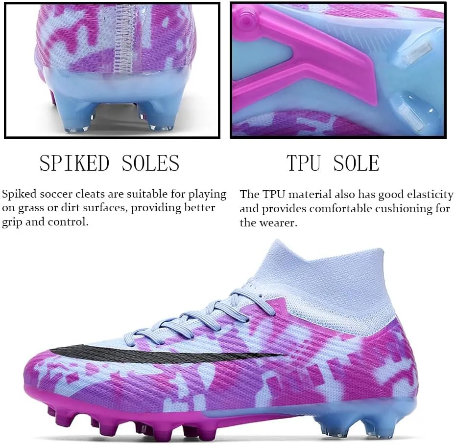 Comfortable Futsal Cleats for Men Turf - High Top Soccer Spikes Shoes for Outdoor - Youth Non Slip Football Boots