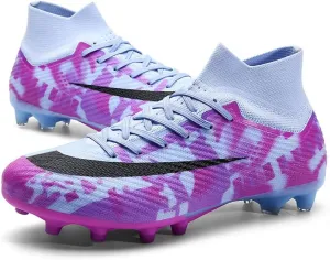 Comfortable Futsal Cleats for Men Turf - High Top Soccer Spikes Shoes for Outdoor - Youth Non Slip Football Boots