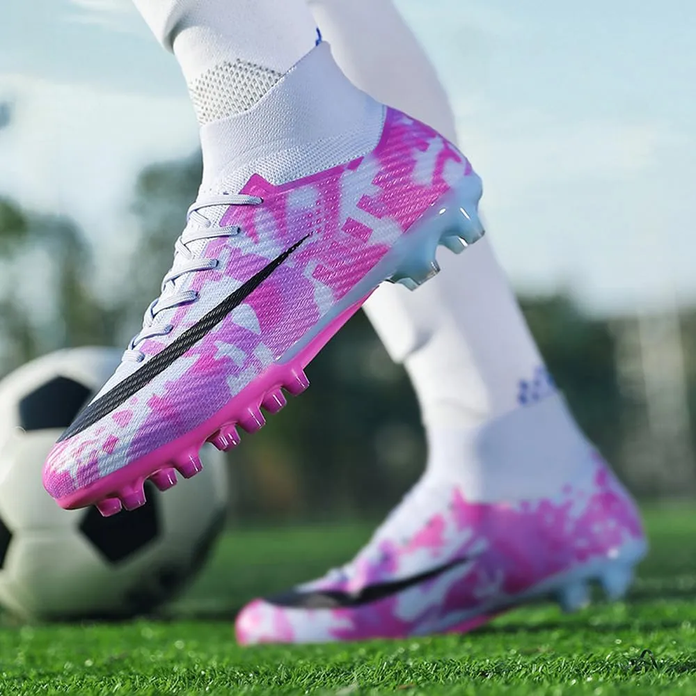 Comfortable Futsal Cleats for Men Turf - High Top Soccer Spikes Shoes for Outdoor - Youth Non Slip Football Boots