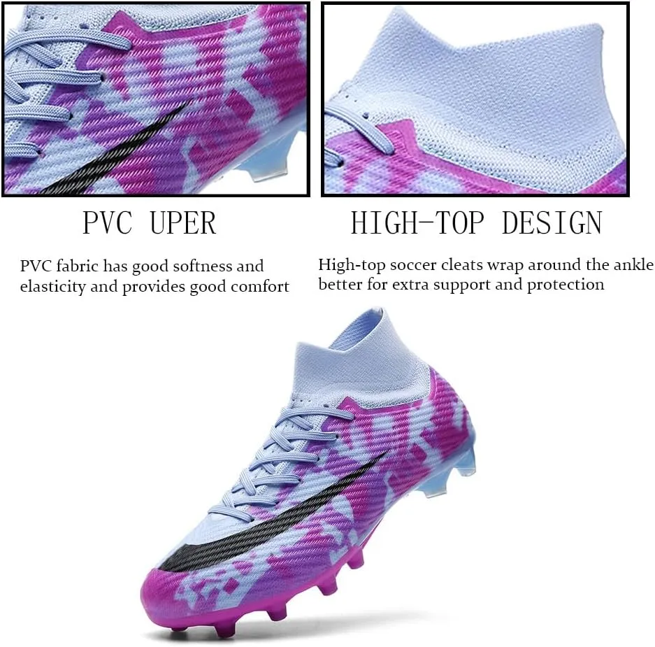 Comfortable Futsal Cleats for Men Turf - High Top Soccer Spikes Shoes for Outdoor - Youth Non Slip Football Boots