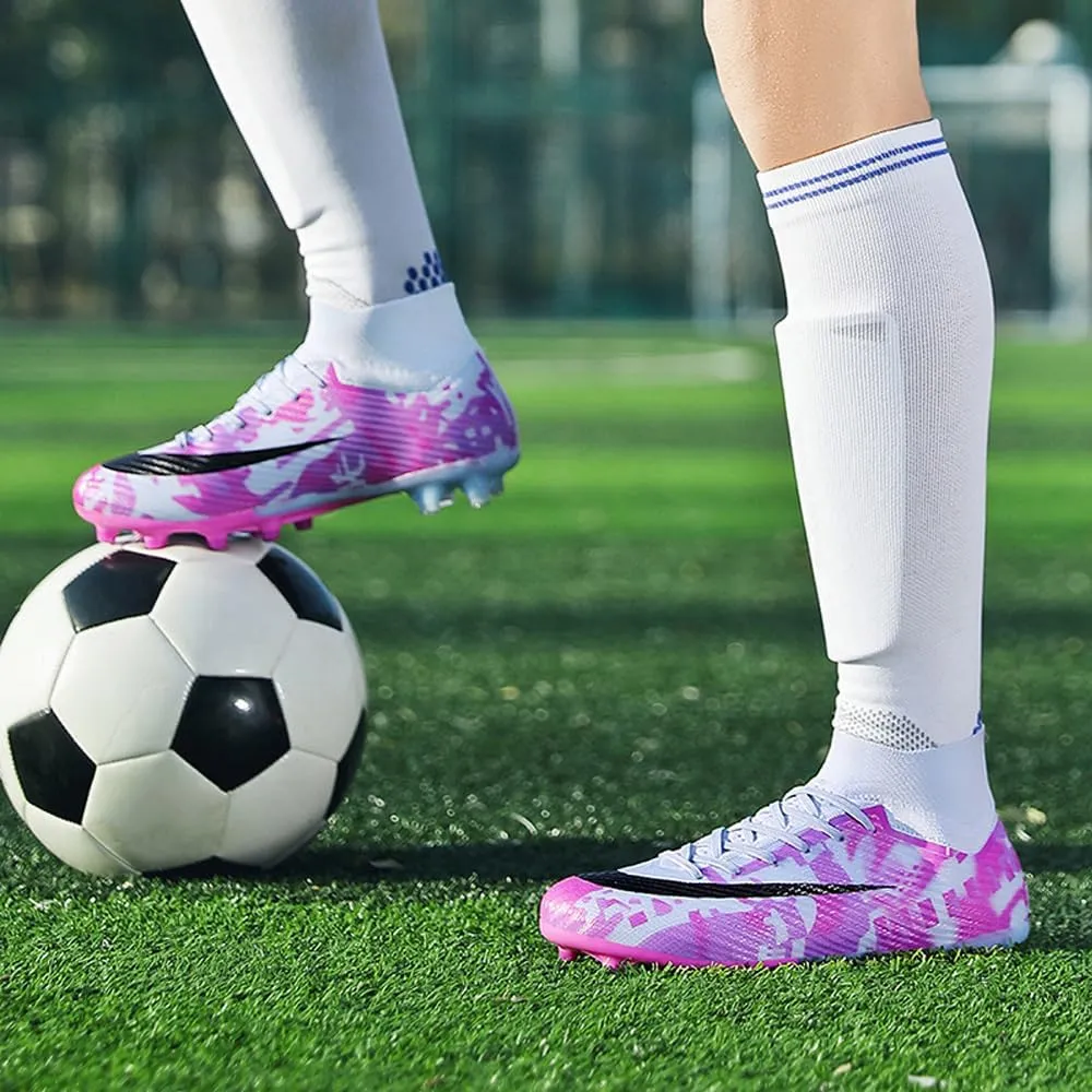 Comfortable Futsal Cleats for Men Turf - High Top Soccer Spikes Shoes for Outdoor - Youth Non Slip Football Boots