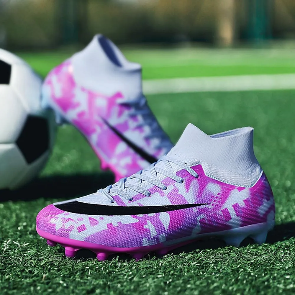 Comfortable Futsal Cleats for Men Turf - High Top Soccer Spikes Shoes for Outdoor - Youth Non Slip Football Boots