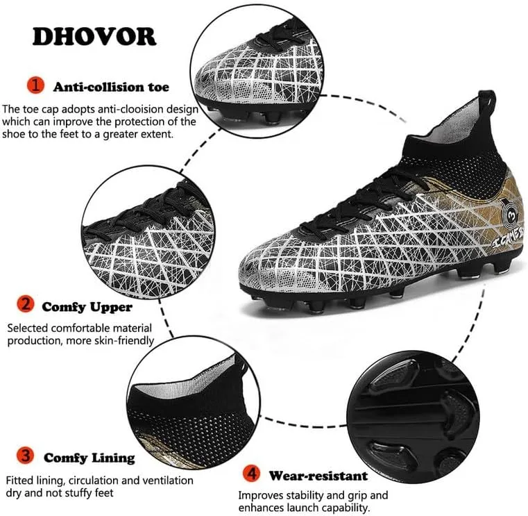 DHOVOR Men's Women's Soccer Cleats Youth Football Cleats Unisex Adult Athletics Football Trainers Football Shoes Teenagers Soccer Shoes