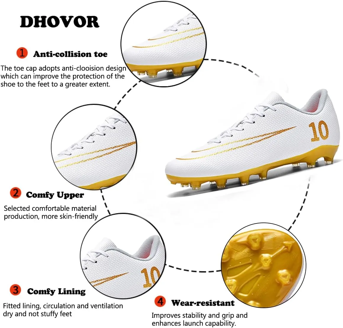 DHOVOR Soccer Cleats Men's Football Shoes Youth Lightweight Football Cleats Anti Slip Athletics Football Trainers Indoor Outdoor Soccer Shoes Men