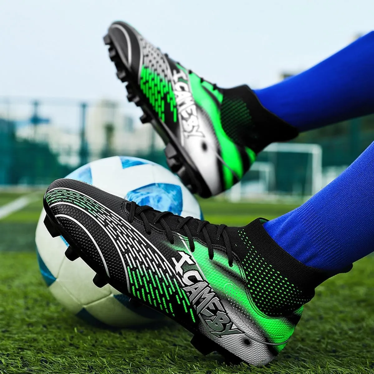 DHOVOR Womens Soccer Cleats Youth High-Top Football Cleats Anti-Slip Athletics Football Trainers Girls Indoor Soccer Shoes