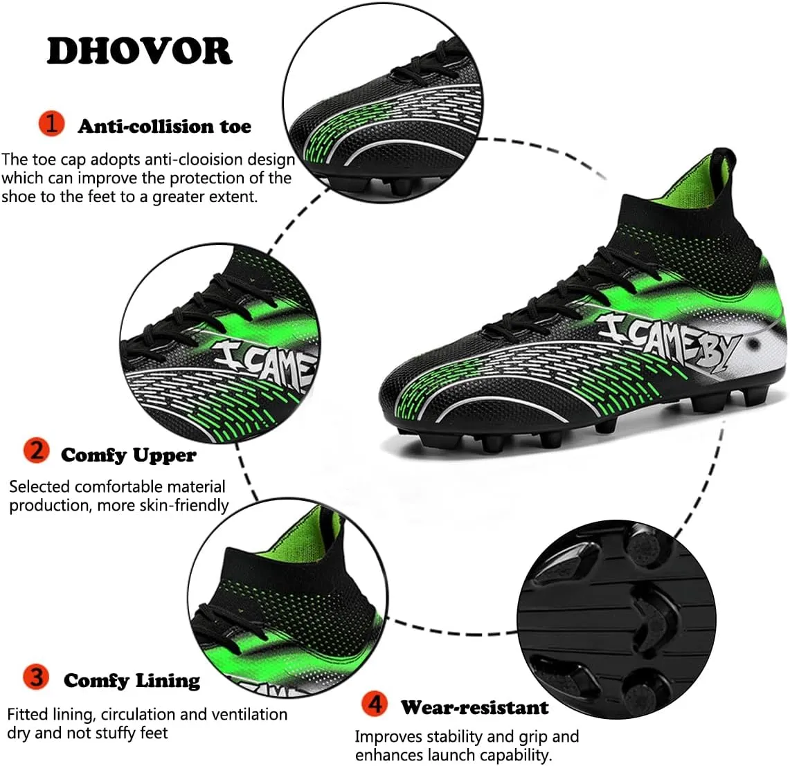 DHOVOR Womens Soccer Cleats Youth High-Top Football Cleats Anti-Slip Athletics Football Trainers Girls Indoor Soccer Shoes