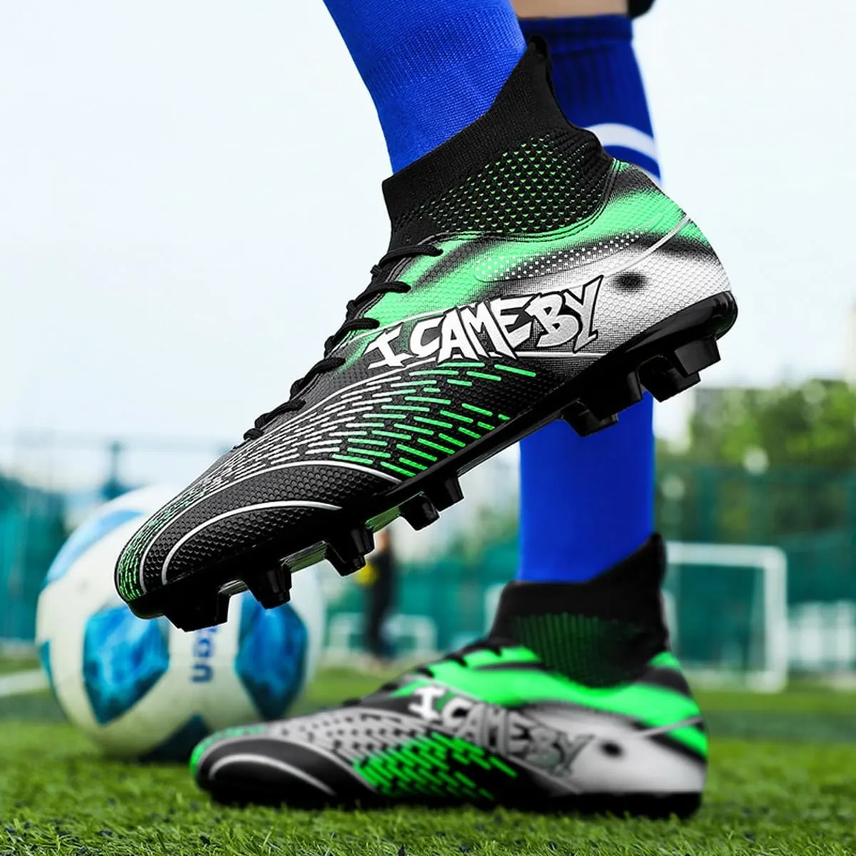 DHOVOR Womens Soccer Cleats Youth High-Top Football Cleats Anti-Slip Athletics Football Trainers Girls Indoor Soccer Shoes