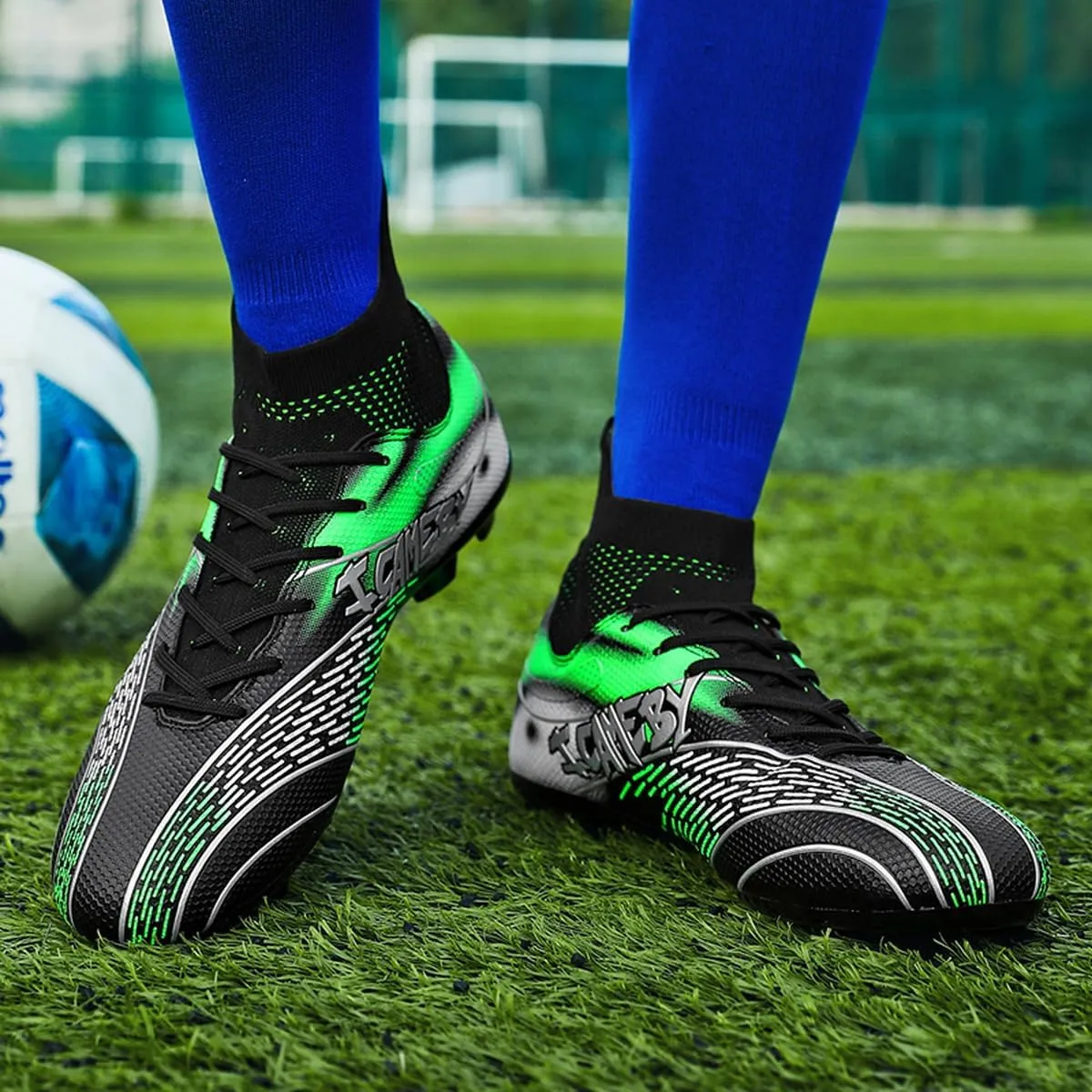 DHOVOR Womens Soccer Cleats Youth High-Top Football Cleats Anti-Slip Athletics Football Trainers Girls Indoor Soccer Shoes
