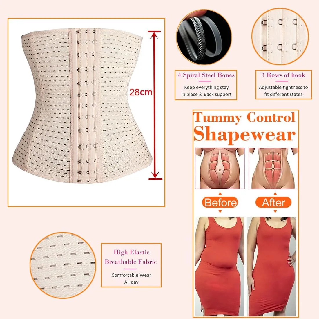 FLORATA Waist Trainer for Women Corset Shapewear Tummy Control Waist Cincher Girdle