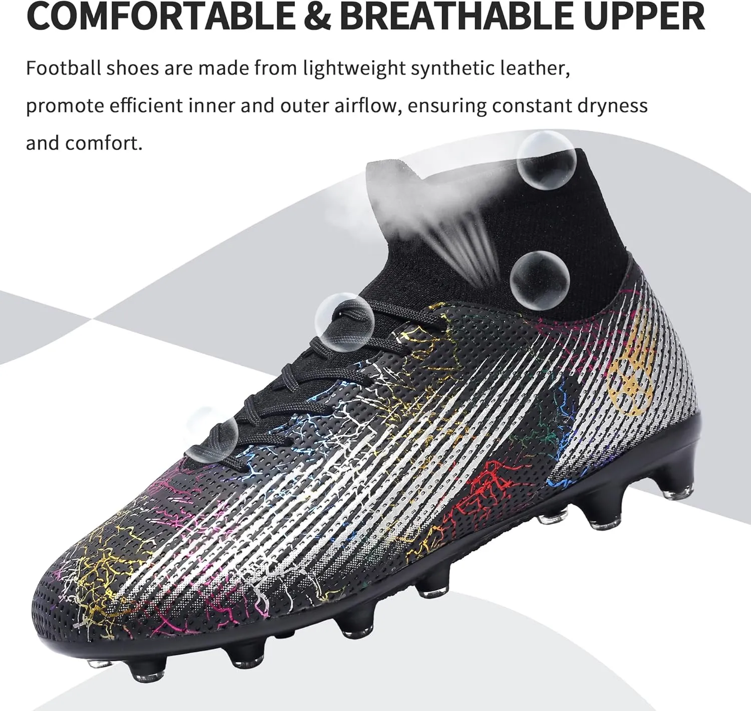 Football Cleats Men Women, Non-Slip High Top Soccer Shoes Lightweight Shock Resistant Training Boots Sneaker Breathable Professional Turf Shoes Sport Athletic Ground Football Boots Soccer Cleats