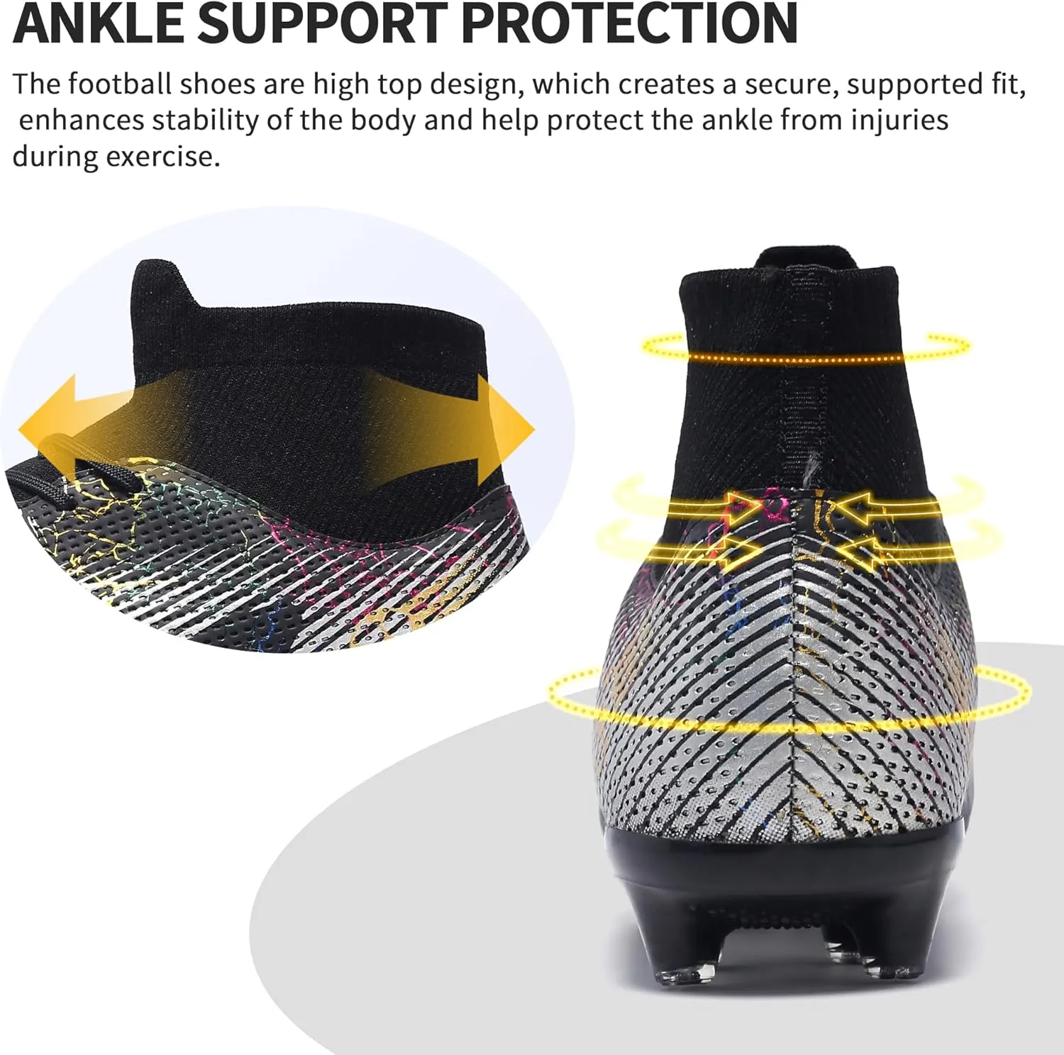Football Cleats Men Women, Non-Slip High Top Soccer Shoes Lightweight Shock Resistant Training Boots Sneaker Breathable Professional Turf Shoes Sport Athletic Ground Football Boots Soccer Cleats