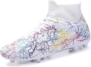 Football Cleats Men Women, Non-Slip High Top Soccer Shoes Lightweight Shock Resistant Training Boots Sneaker Breathable Professional Turf Shoes Sport Athletic Ground Football Boots Soccer Cleats