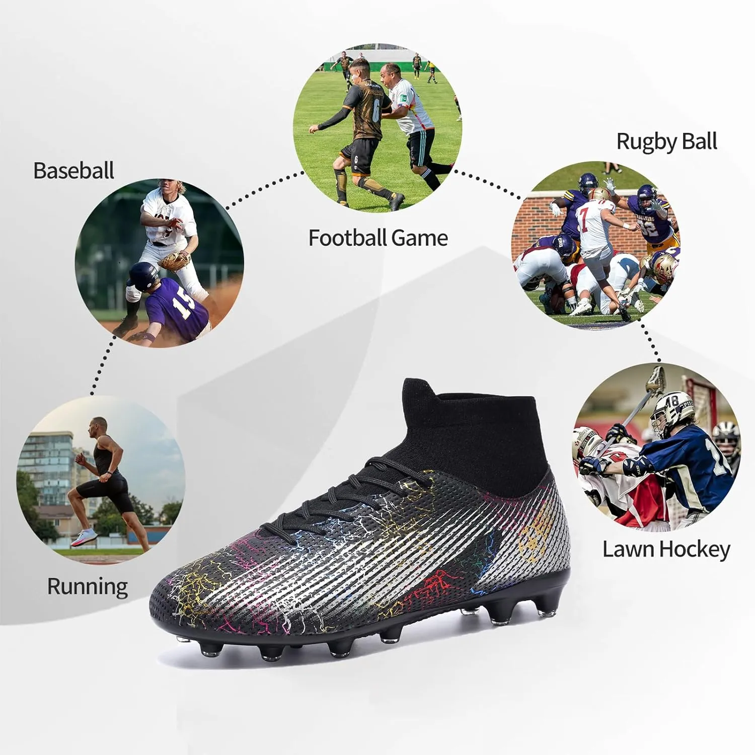 Football Cleats Men Women, Non-Slip High Top Soccer Shoes Lightweight Shock Resistant Training Boots Sneaker Breathable Professional Turf Shoes Sport Athletic Ground Football Boots Soccer Cleats