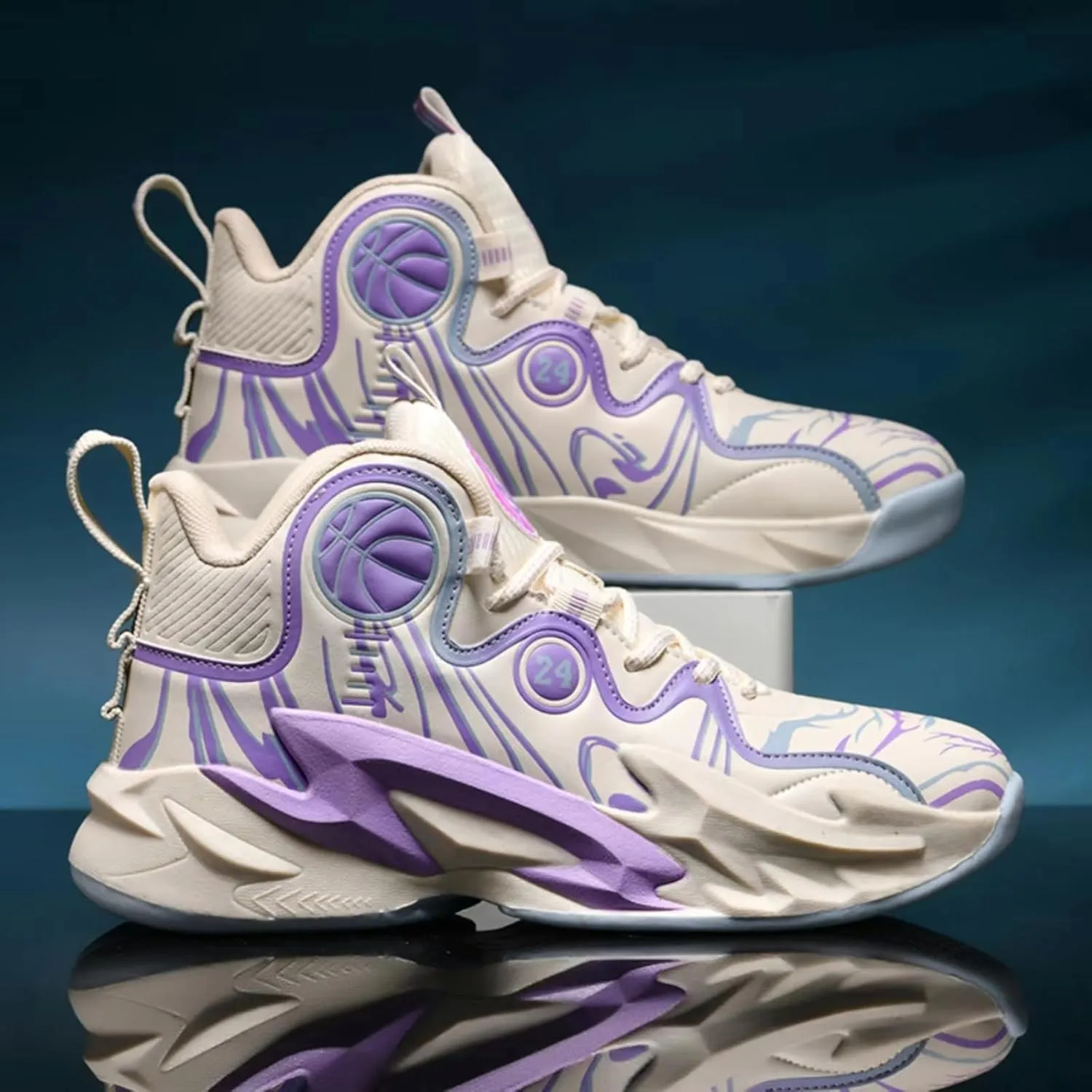FOTN Womens Lace Up High Top Fashion Basketball Shoes Breathable Non Slip Outdoor Sneakers Cushioning Shoes for Training Athletic Running