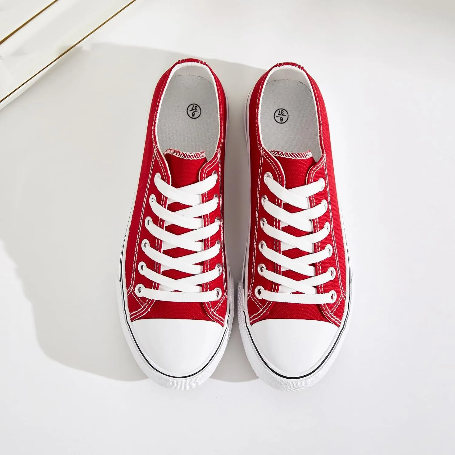FRACORA Womens White Canvas Sneakers Low Top Lace Up Canvas Shoes Fashion Comfortable