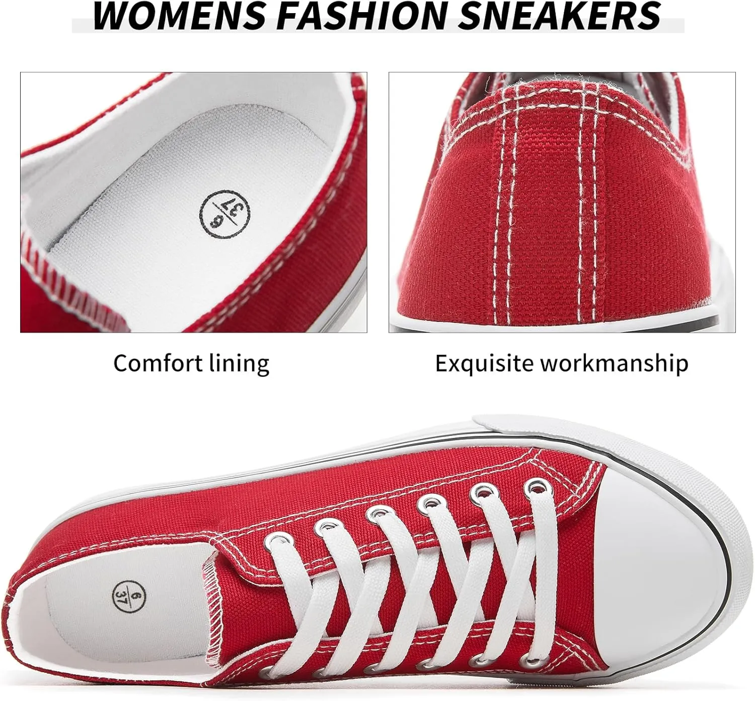 FRACORA Womens White Canvas Sneakers Low Top Lace Up Canvas Shoes Fashion Comfortable