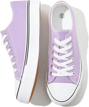 FRACORA Womens White Canvas Sneakers Low Top Lace Up Canvas Shoes Fashion Comfortable