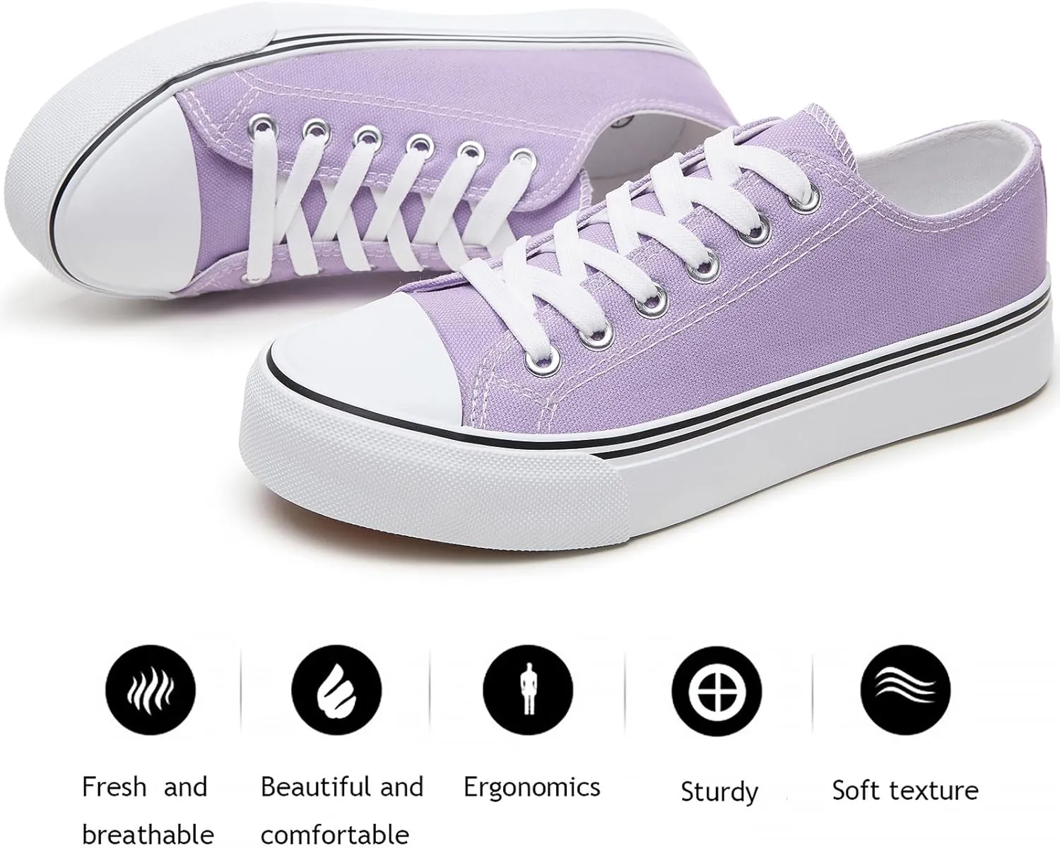 FRACORA Womens White Canvas Sneakers Low Top Lace Up Canvas Shoes Fashion Comfortable
