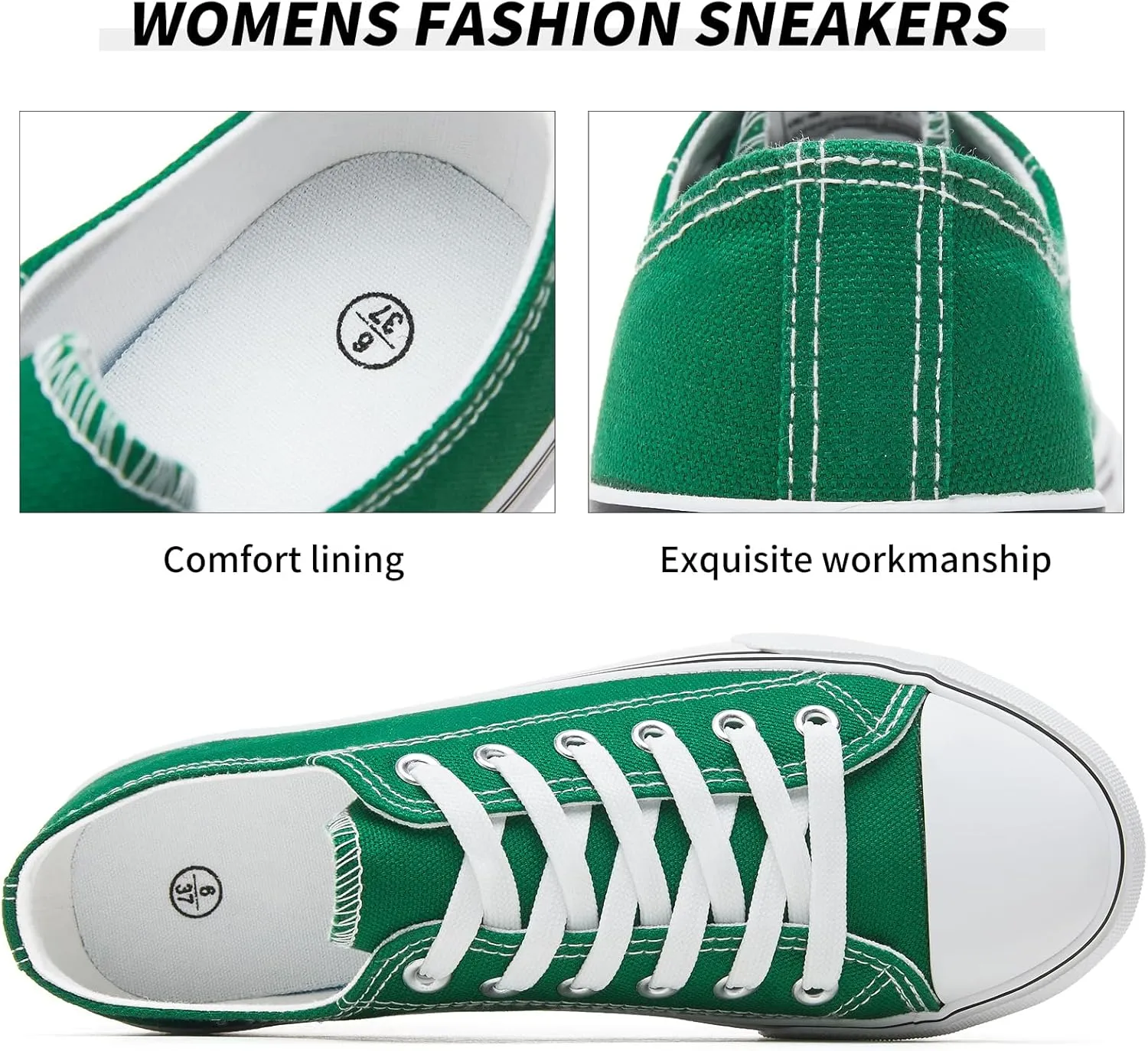 FRACORA Womens White Canvas Sneakers Low Top Lace Up Canvas Shoes Fashion Comfortable