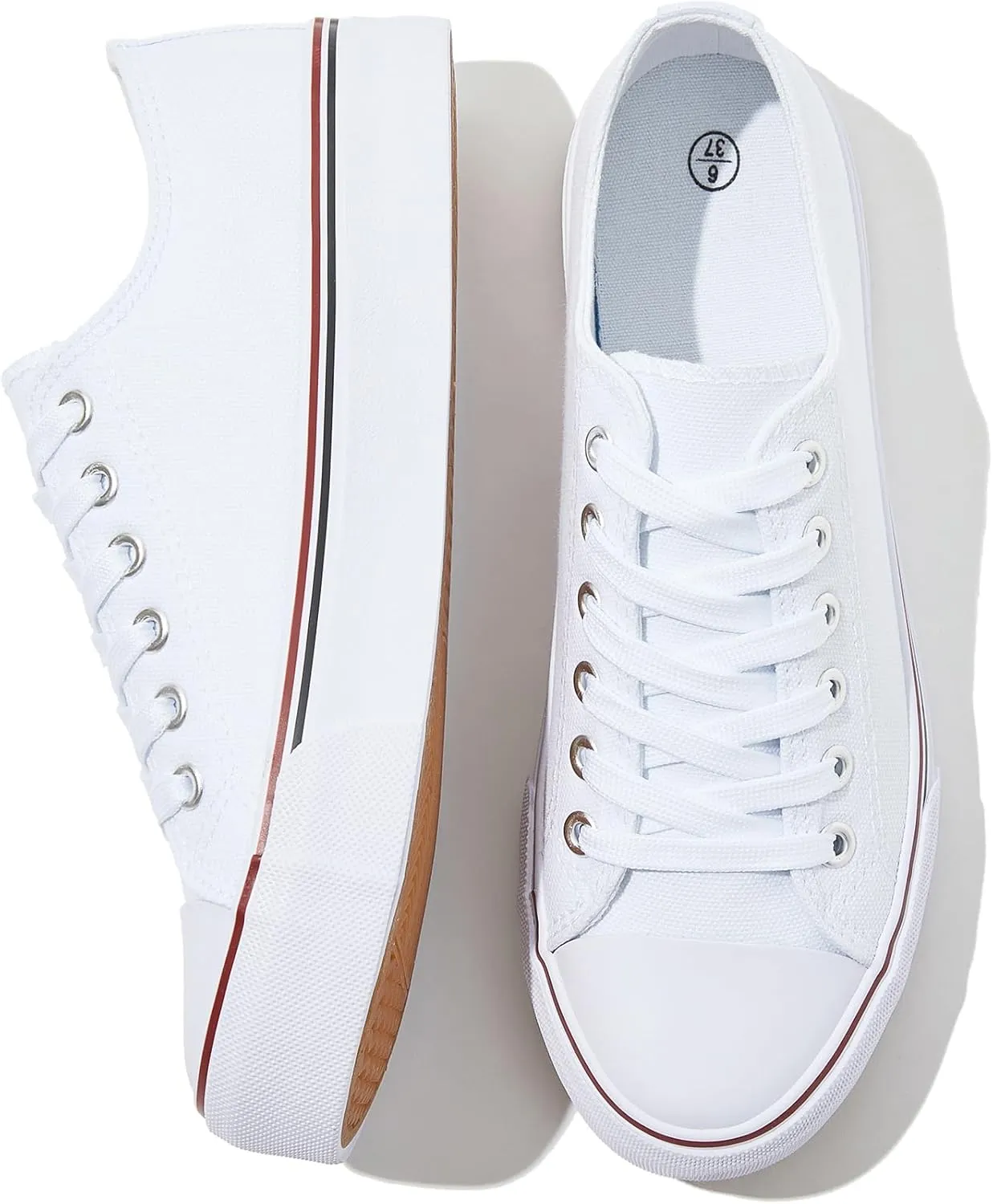 FRACORA Womens White Canvas Sneakers Low Top Lace Up Canvas Shoes Fashion Comfortable