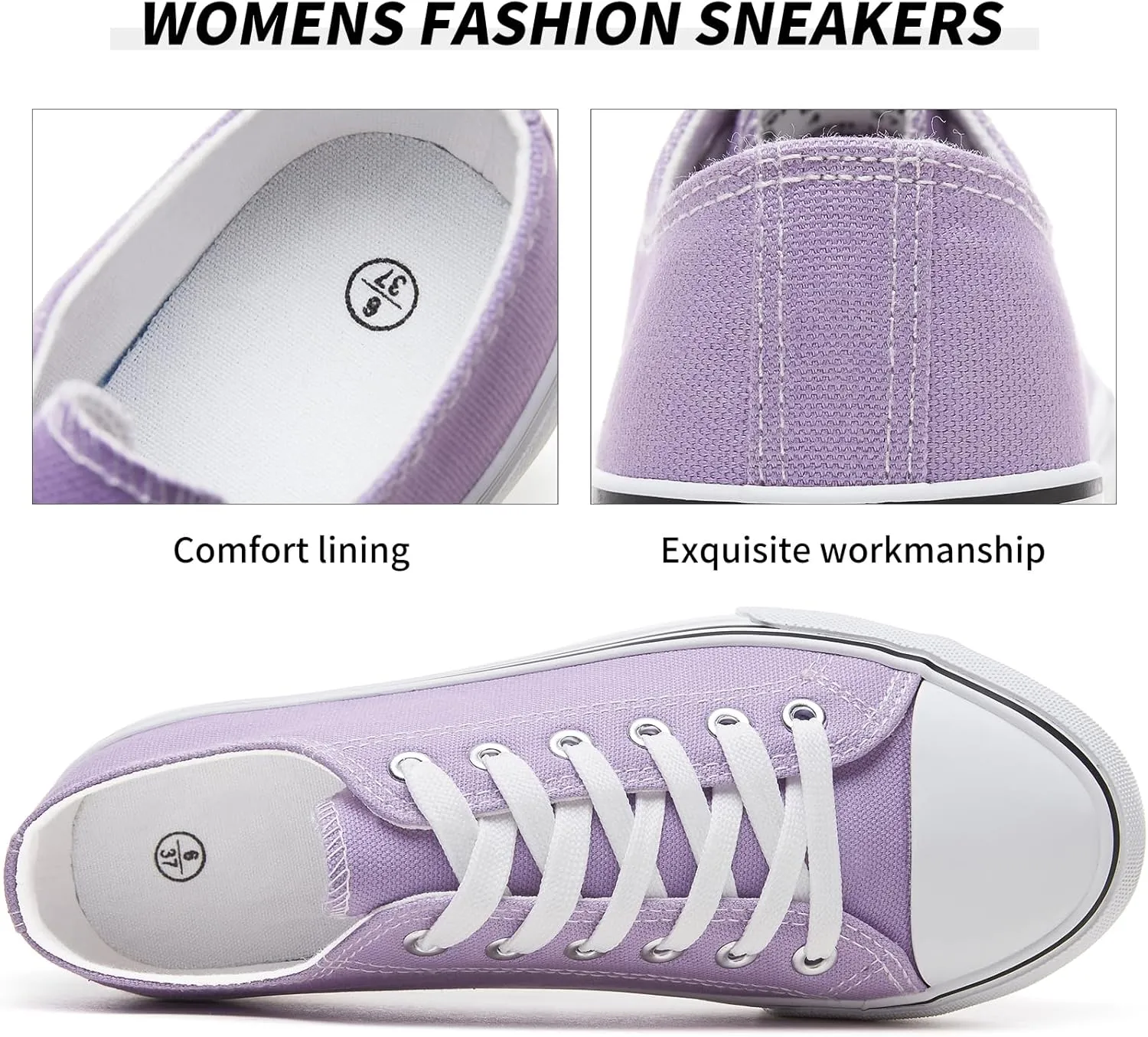 FRACORA Womens White Canvas Sneakers Low Top Lace Up Canvas Shoes Fashion Comfortable