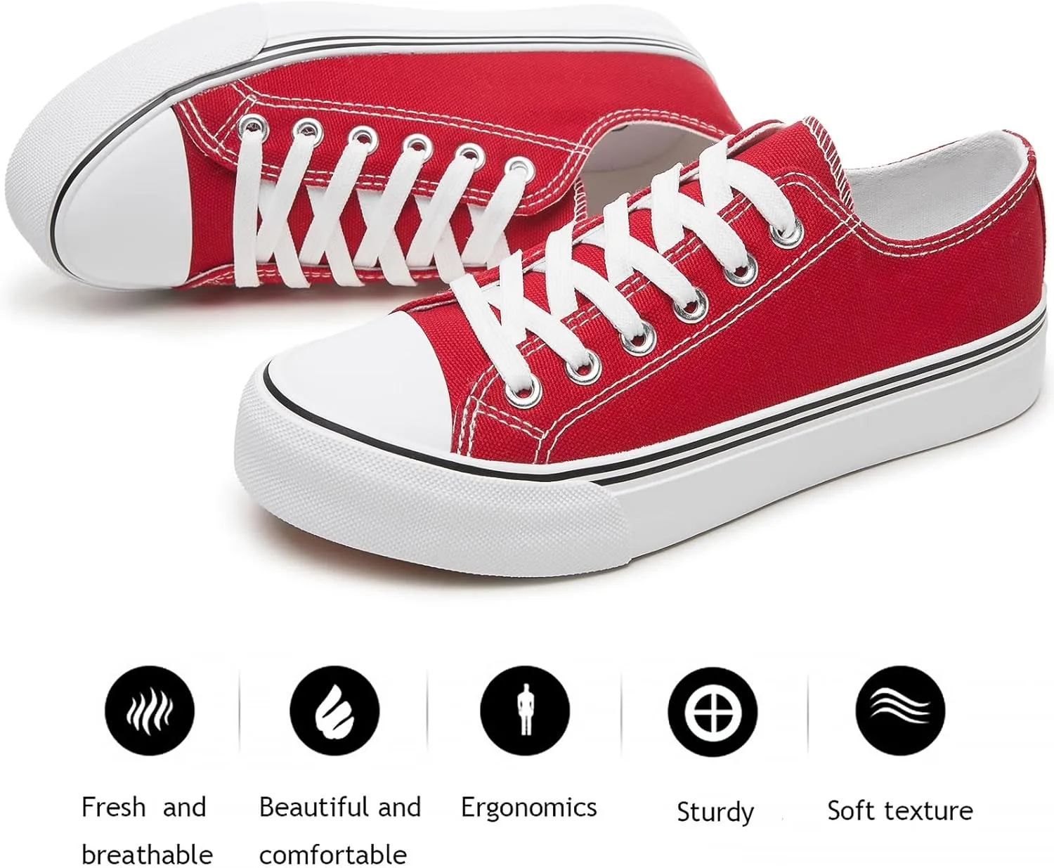 FRACORA Womens White Canvas Sneakers Low Top Lace Up Canvas Shoes Fashion Comfortable