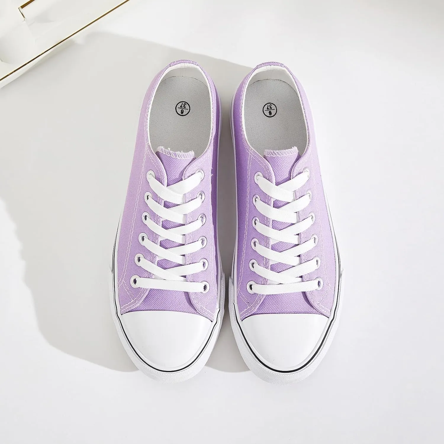 FRACORA Womens White Canvas Sneakers Low Top Lace Up Canvas Shoes Fashion Comfortable
