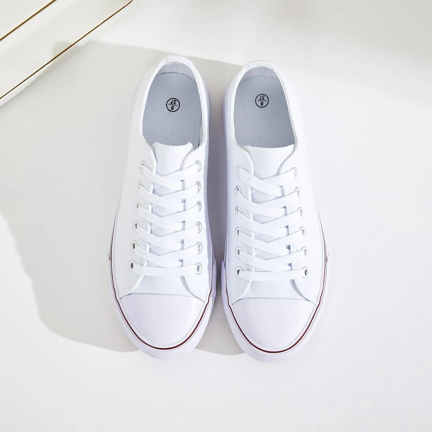 FRACORA Womens White Canvas Sneakers Low Top Lace Up Canvas Shoes Fashion Comfortable