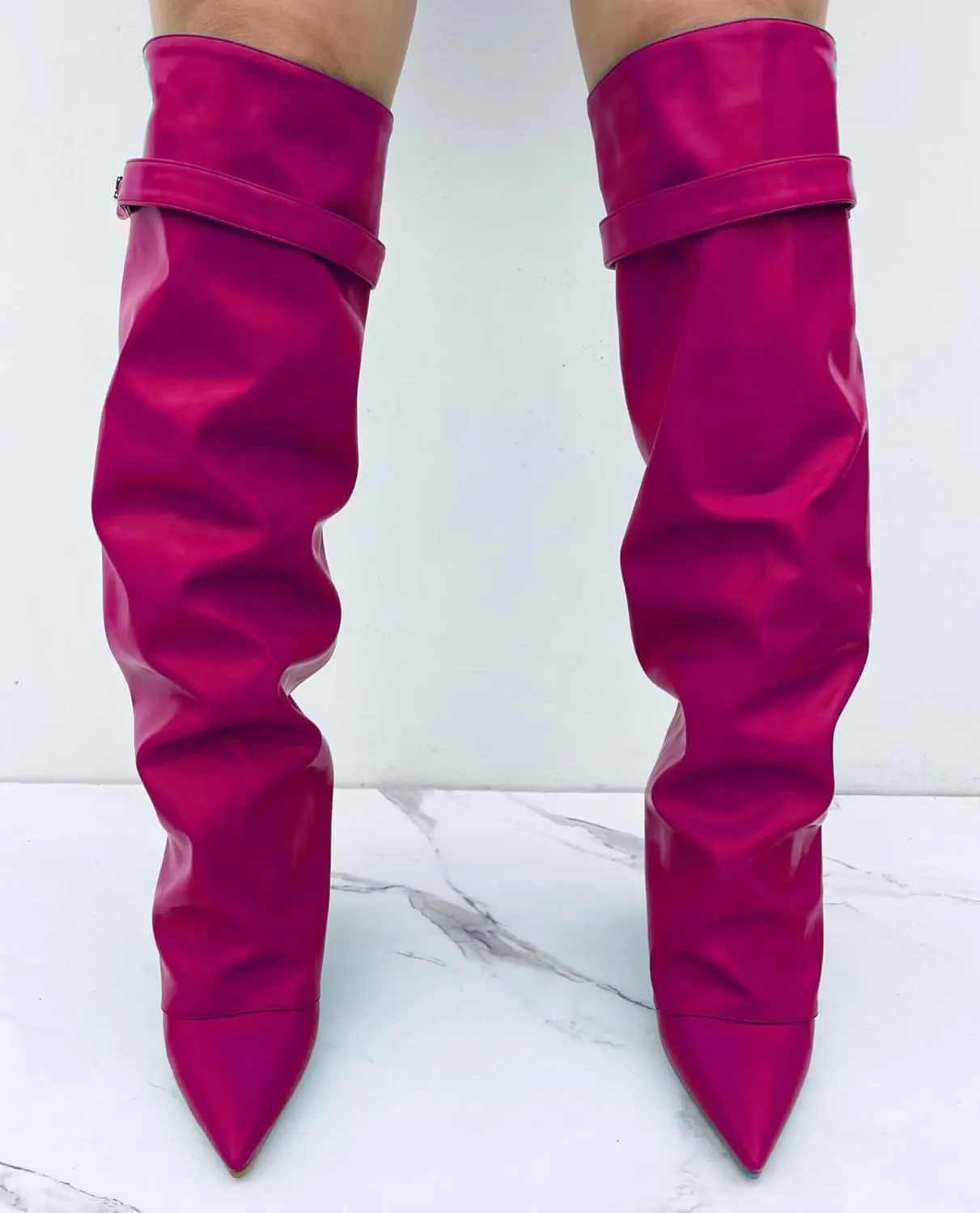 Frankie Hsu Fashion Designer Modern Sexy Women Men Shark Boot Big Size Green Synthetic Leather Wedge High Heels Knee High Heeled Calf Long Pant Boots US4-14
