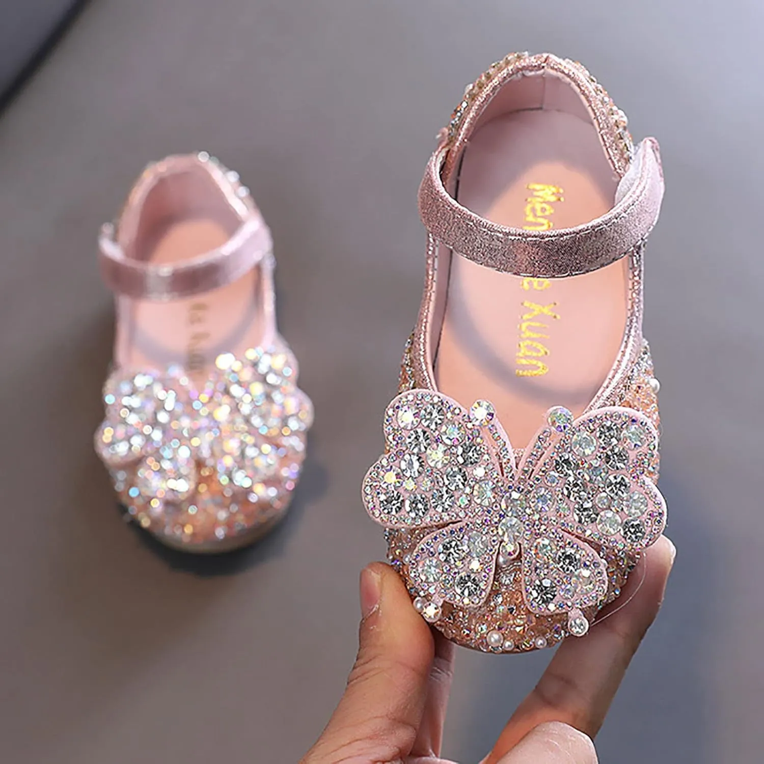 Girls Animal Print Slippers Childrens Shoes Pearl Rhinestones Shining Kids Princess Shoes Memory Foam Plush