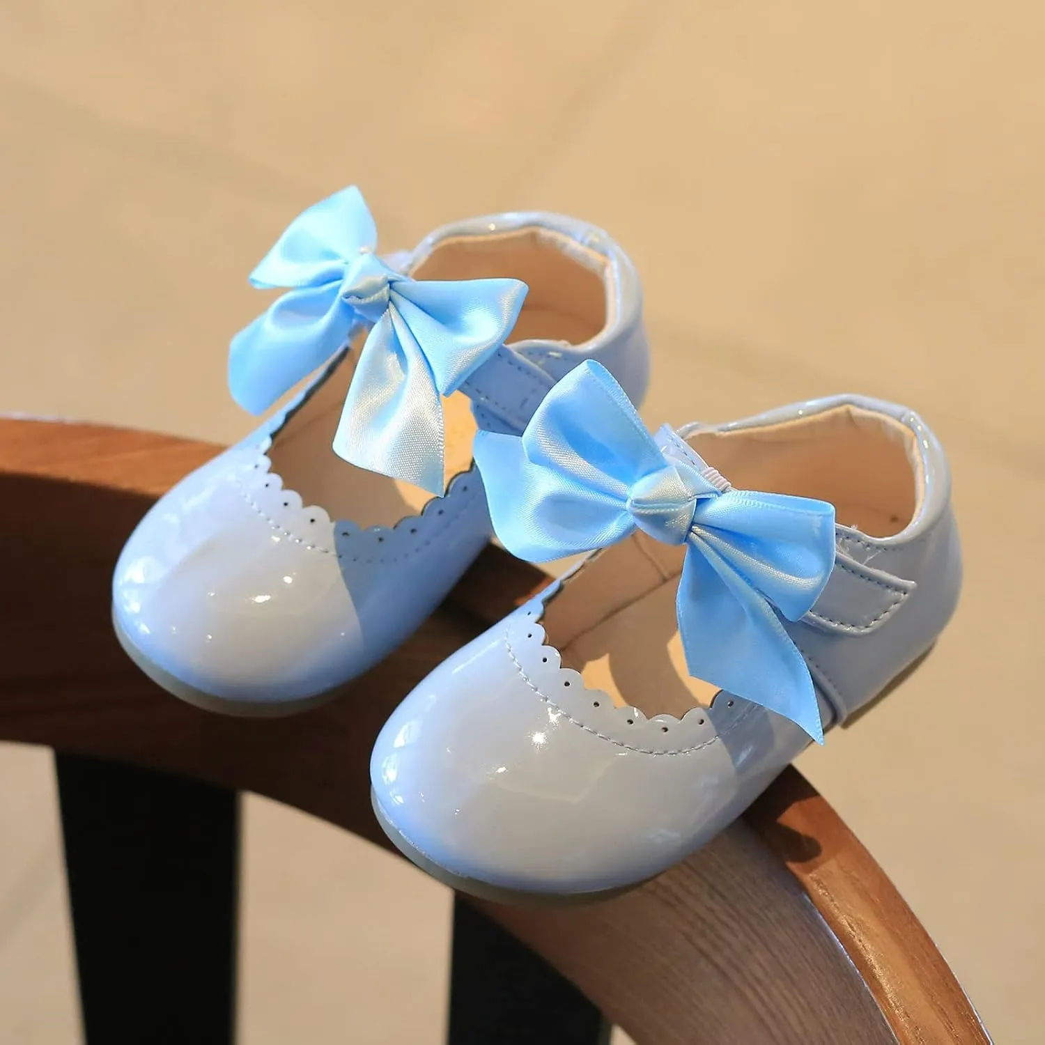 Girls Dress Shoes for Girls Wedding Bowknot Girl Shoes Princess Party School Shoes Low Heel for Kids Ballerina Shoes (Light Blue, 23)