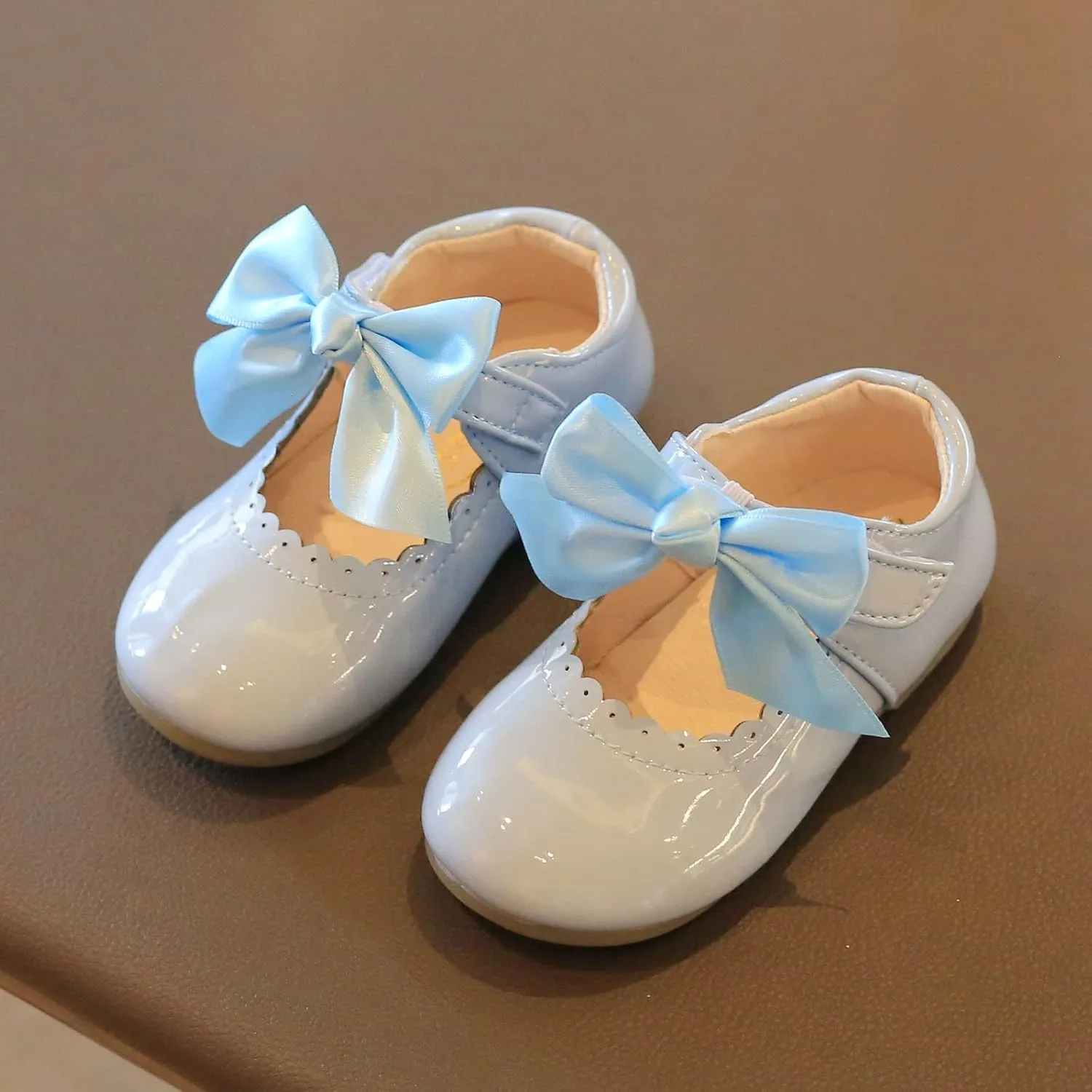 Girls Dress Shoes for Girls Wedding Bowknot Girl Shoes Princess Party School Shoes Low Heel for Kids Ballerina Shoes (Light Blue, 23)