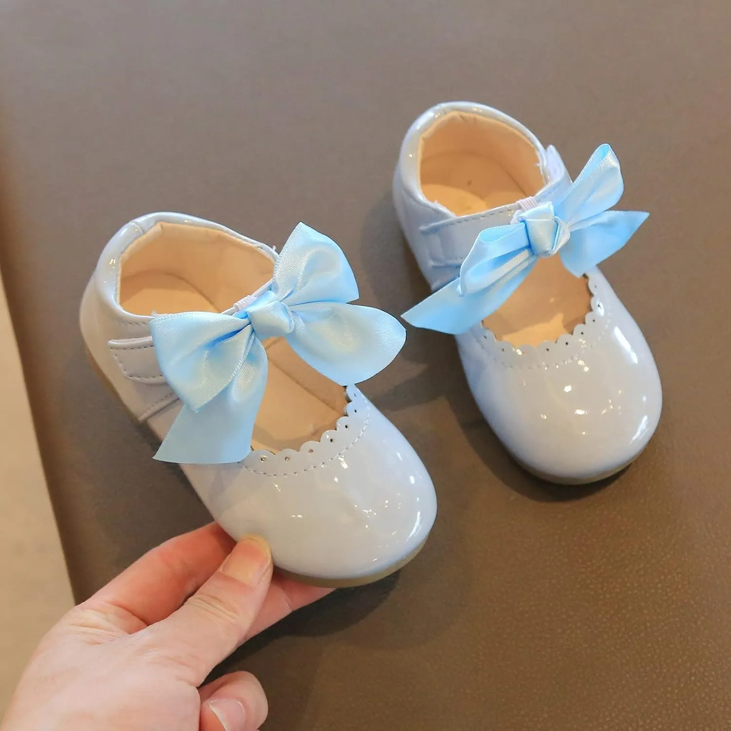 Girls Dress Shoes for Girls Wedding Bowknot Girl Shoes Princess Party School Shoes Low Heel for Kids Ballerina Shoes (Light Blue, 23)